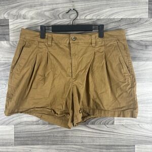 A New Day Shorts Womens Size 18 Plus Brown Mustard Mom Pleated High Rise Stretch